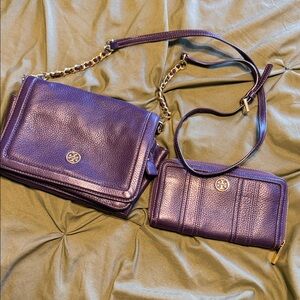 Tory Burch Purple Crossbody Bag and wallet set